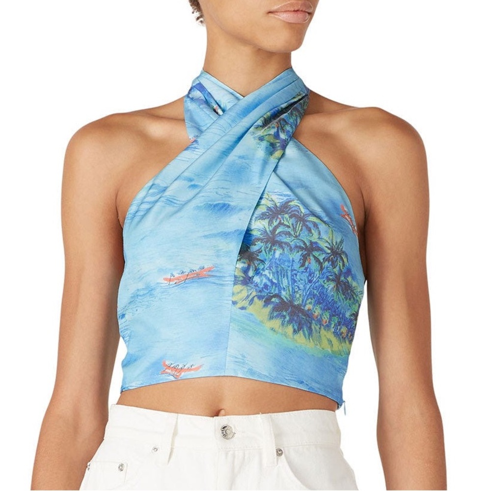 STAUD Kai Halter Top in Tropical Blue Ocean Print